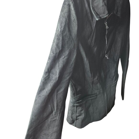 Bernardo Womens Black Genuine Leather Jacket Zip Closure Medium Fit Polyester Li - Picture 3 of 9